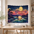 thumbnail image 5 of Ocean Waves During with Glowing Sunset Moonrise Foreground, Mystical Fantasy for Space Lovers, Galaxy Room Decor, Housewarming Gift, Tapestry Wall Hanging for Bedroom and Dorm, 5 of 7