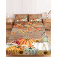 thumbnail image 2 of Queen Size Fitted Sheet Set - Fall Maple Leaf 3 Piece Bedding Sets 16" Deep Pocket Fitted Sheet with 2 Pillowcases, Thanksgiving Pumpkins Squirrel Brown Wooden Brushed Microfiber Hotel Bed Sheets, 2 of 9