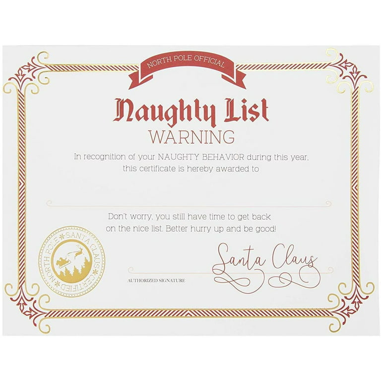Nice and Naughty List Certificates - 48-Pack Christmas Certificate Paper  from Santa Claus for Kids, Xmas Party Favors, Gold Foil Print Design, 36  Nice