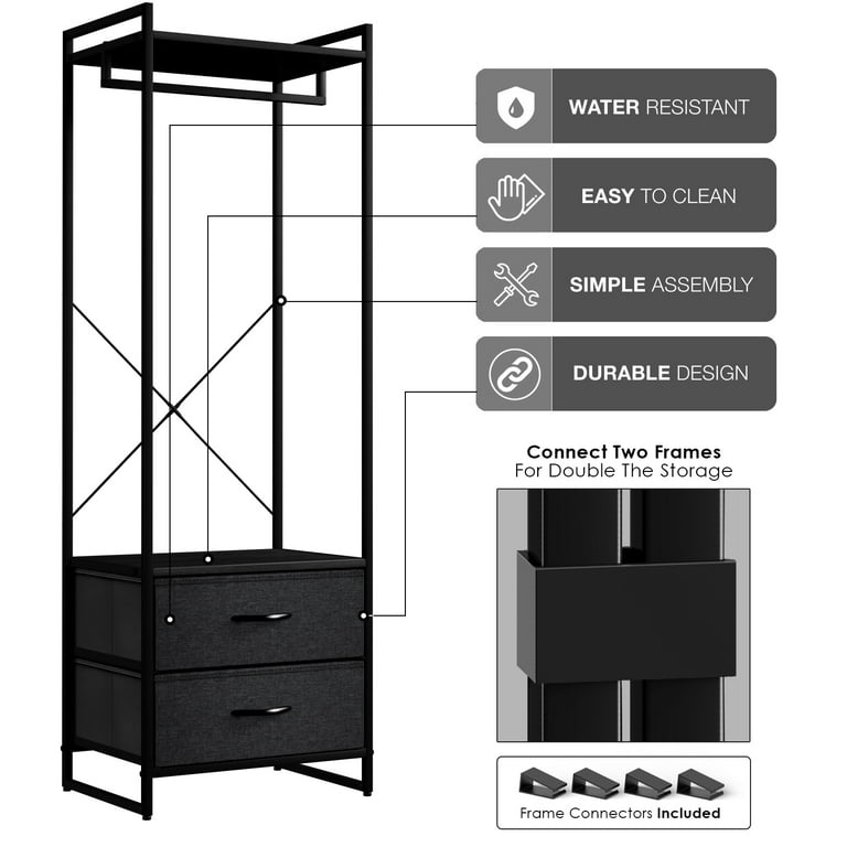 Clothing Rack with Drawers,Steel Frame, Fabric Drawers Tall Closet