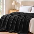 thumbnail image 3 of SoComfy by Bedelite Black Blanket for Couch & Bed, 300GSM Soft & Warm Fleece Blanket, Decorative and Giftable Striped Blankets for Women, Men, 3 of 8