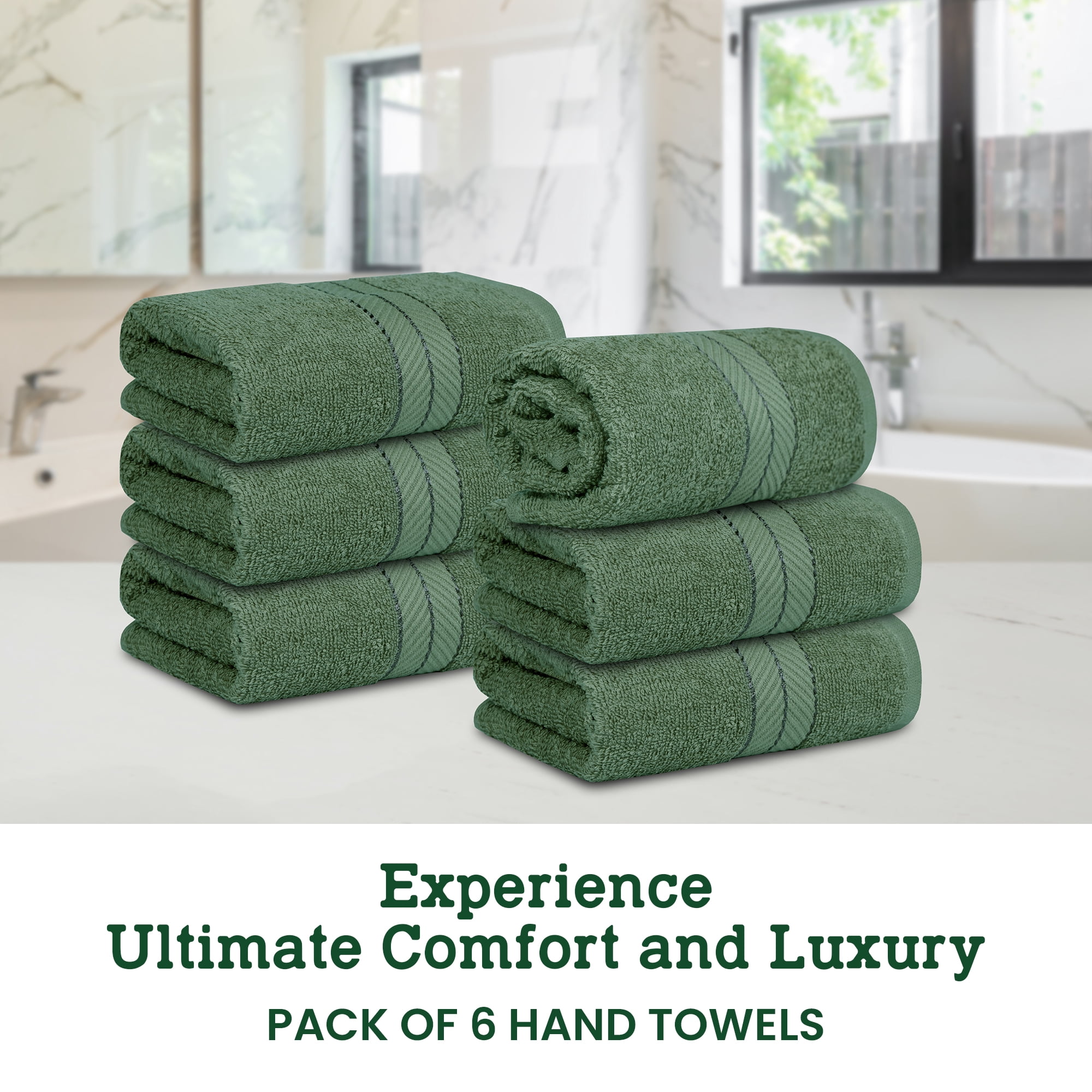 Casa Lino 6Pc Hand Towels for Gym & Spa (24" x 16") 100% Cotton, 400GSM, Ultra Soft & Absorbent (Malachite Green)
