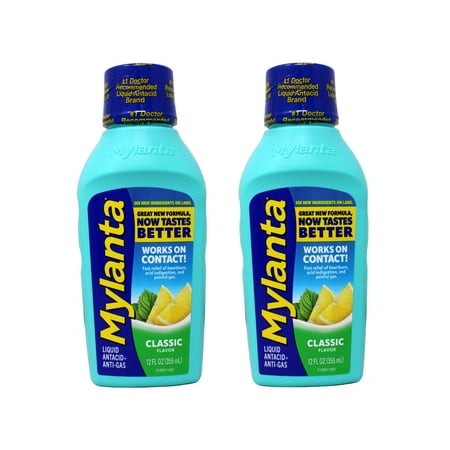 MYLANTA Maximum Strength Liquid Antacid + Anti-Gas, Classic Flavor 12 oz (Pack of 2)