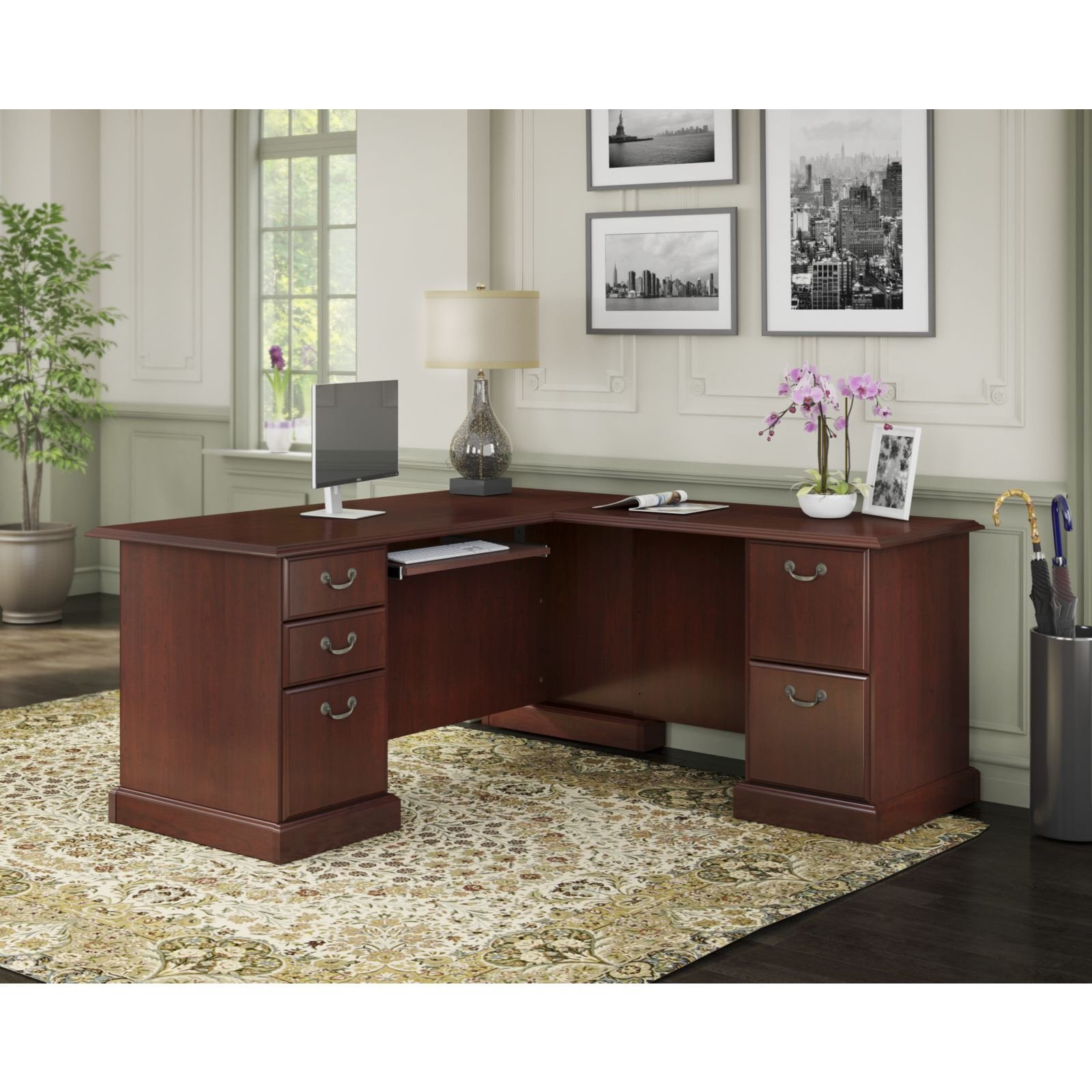 Kathy Ireland Reg Office By Bush Business Furniture Bennington L Kathy Ireland Reg Office By Bush Business Furniture Bennington L Desk Harvest Cherry Com
