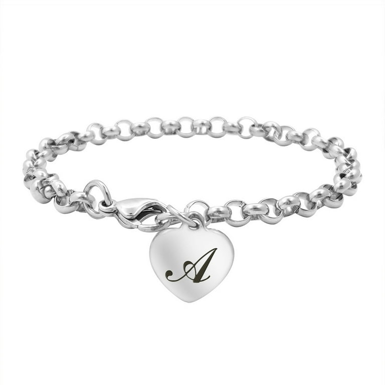 Initial Charm Bracelets for Women Gifts - Engraved 26 Letters Initial Charms  Bra