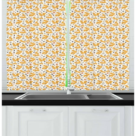 Autumn Curtains 2 Panels Set Squirrel Pattern With Mushroom And