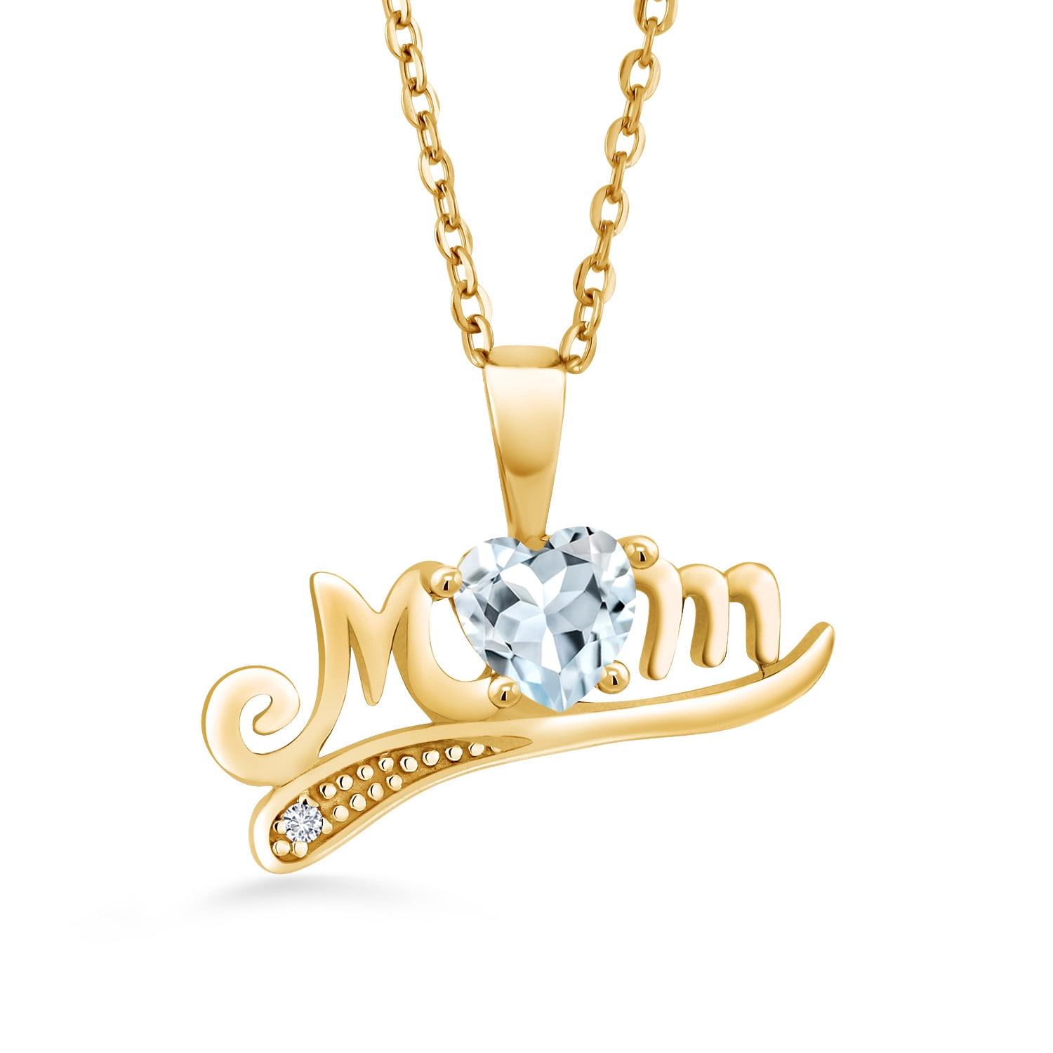 Gem Stone King 0.42 Ct Sky Blue Aquamarine White Diamond 18K Yellow Gold Plated Silver Pendant with Chain