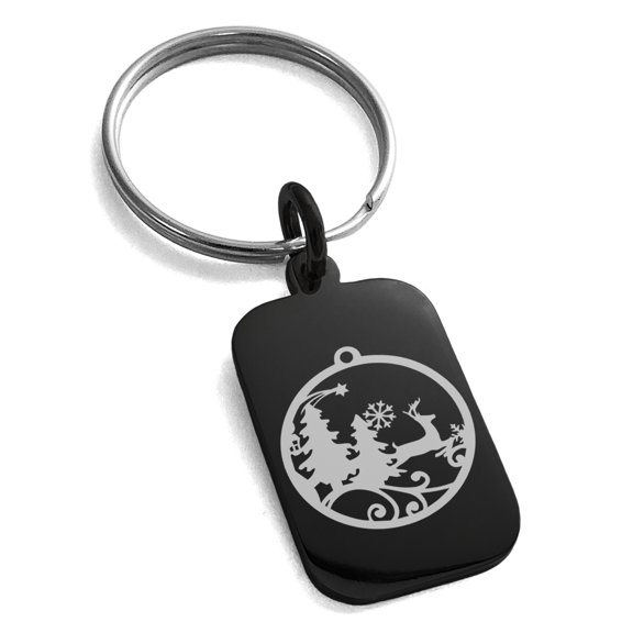 Black Stainless Steel Festive Christmas Ornament Engraved Small Rectangle Dog Tag Charm Keychain Keyring