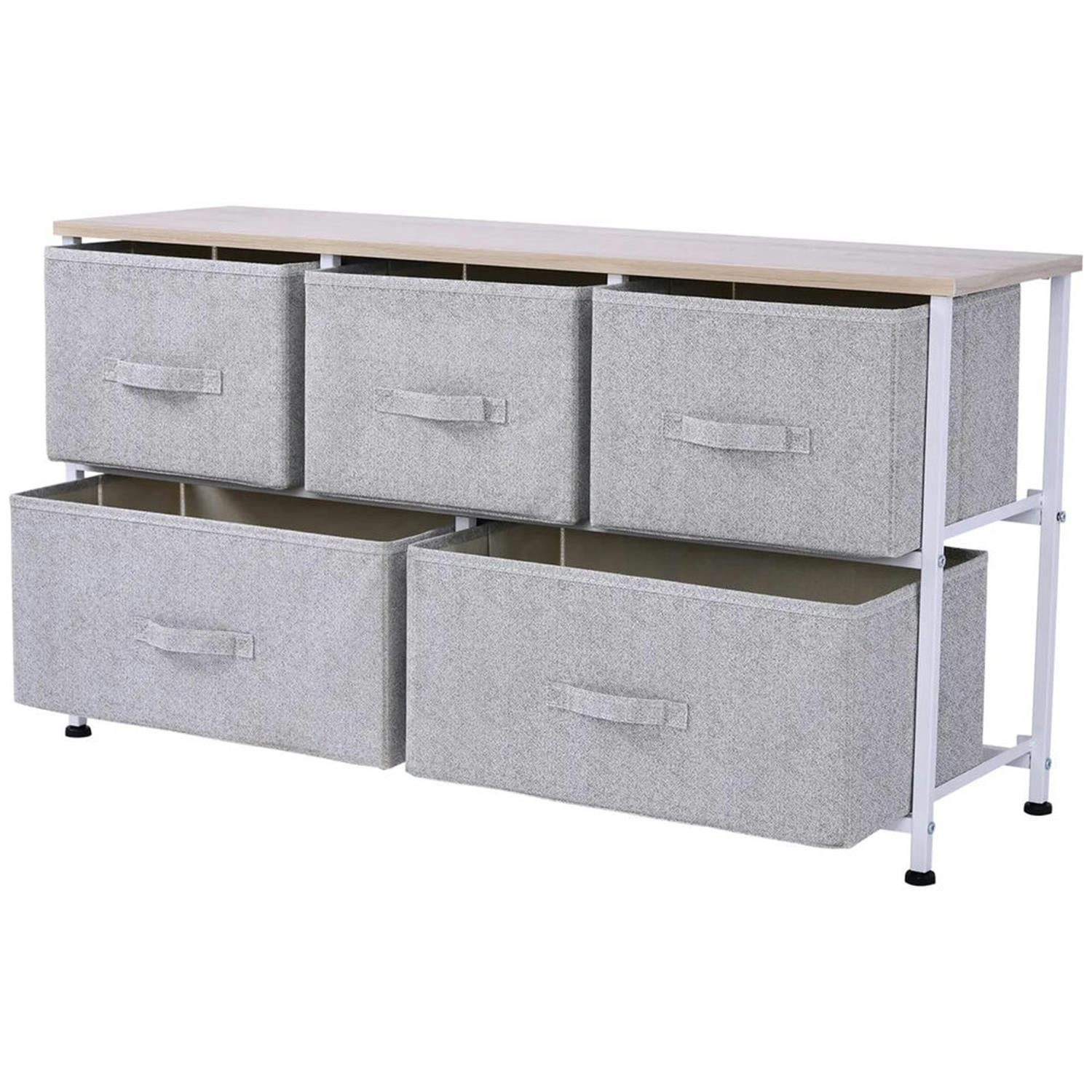 Demi Bonn 5-Drawer Dresser, Fabric Storage Tower for Bedroom, Hallway, Entryway, Closet, Steel Frame, Wood Top, Easy Pull Handle, Gray