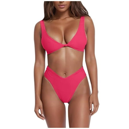 2025 Ladiesy Bikini Bathing Suit with Underwire Bra Support Set Solid Color High Sunflower Bikini Top Sleeves Waisted Beach Swimsuit 3