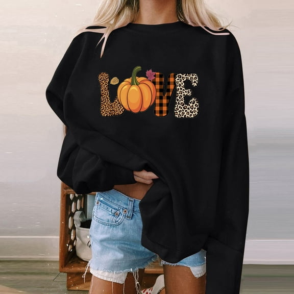 Brilliant Fall Womens Tops Long Sleeve Halloween Sweatshirt Women Pumpkin Coffee Graphic Sweatshirts Cute Halloween Shirts Fall Crew Neck Sweatshirt Clearance Clothes under $5.00