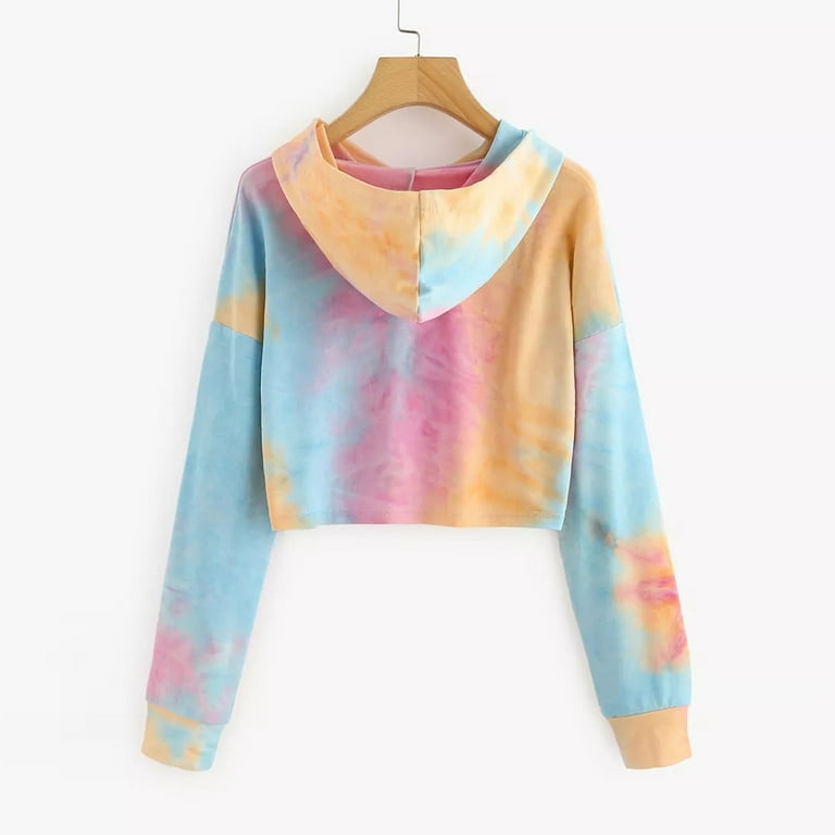 Dyfzdhu Cropped Hoodies for Women Trendy Tie Dye Printed Hooded Sweatshirt Long Sleeve Pullover Tops Orange XXL Walmart