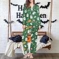 thumbnail image 4 of Tnhcen Women's Halloween Skull Print Pajama Set Long Sleeve Collared Sleepwear Comfortable Loungewear 2-Piece Outfit S-2XL Green, 4 of 6