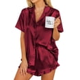 thumbnail image 1 of Conjunto de pijama de seda Ekouaer para mujer de manga corta con botones, 1 of 6