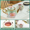 thumbnail image 6 of E-Greetshopping 20-Piece Ceramic Tea Coffee Set - Exquisite 6 - Person Floral - Green with Gold Floral Design, Teapot with Spout and Metal Holder, 6 of 9