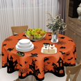 thumbnail image 3 of Halloween Tablecloth Round 60 Inch Pumpkin Black Spider Web Bat Table Cloth Halloween Ghost Orange Table Cover Decorative for Home Kitchen Dining Indoor Outdoor Party Picnic Home Halloween Decor, 3 of 6