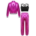 thumbnail image 2 of TiaoBug Kids Girls Shiny Metallic Bomber Jacket Coat Sports Pants Hip Hop Jazz Dance Crop Top Rose 12, 2 of 6
