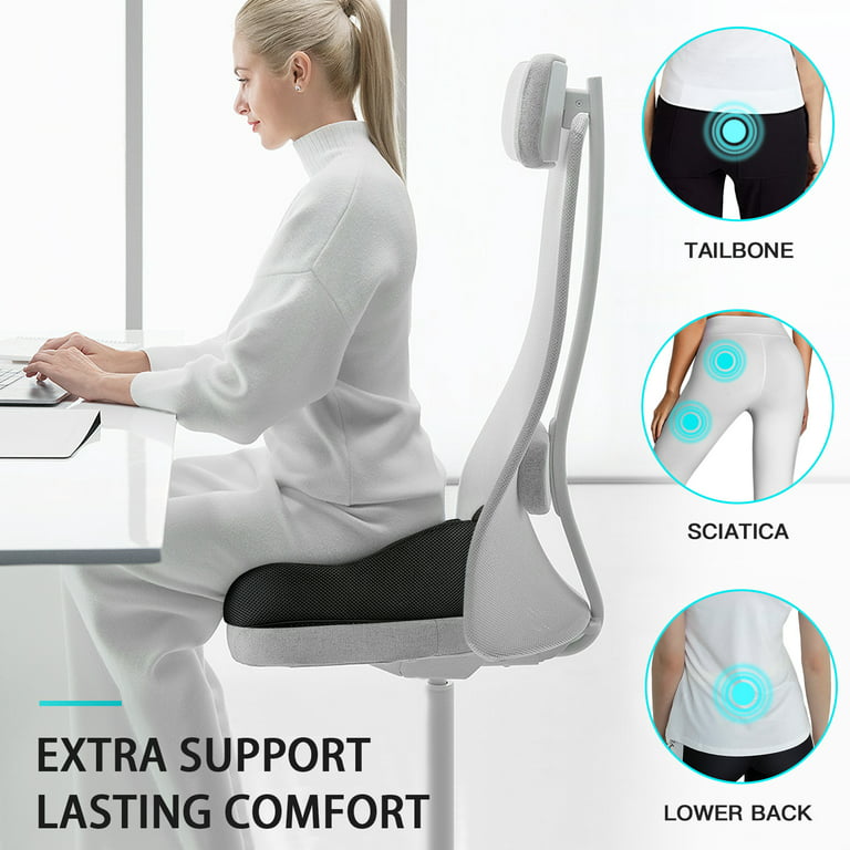 Benazcap Memory Seat Cushion for Office Chair Pressure Relief Sciatica &  Tailbone Pain Relief Memory Foam Firm Coccyx Pad for Long Sitting, for Office  Chair, Gaming Chair and Car Seat, Black