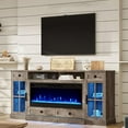 thumbnail image 6 of VanAcc Farmhouse Fireplace TV Stand for TVs up to 80", 70" Large TV Stand with Lighting Glass Door Cabinets/Drawers, Entertainment Center, Wash Gray, 6 of 8