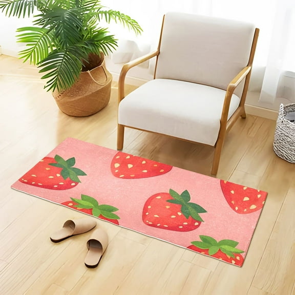 Strawberry Pattern Bathroom Rug Non Slip Bathroom Mats Entry Door Soft Carpets for Kitchen Bedroom Living Room 39x20 inch