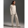 thumbnail image 4 of Conjuntos de Dos Piezas para Mujer, Sudadera de Larga con Cuello en V y Pantalones Anchos, Conjuntos de Chándal para Estar en Casa Crema L, 4 of 10