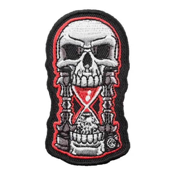 Red & Black Gothic Hourglass Skull, Death Patches, Fabric, Manufactured by PatchStop