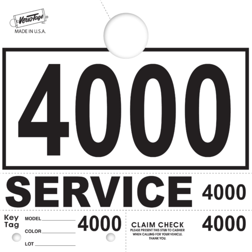 Versa-Tags Service Department Hang Tags Window Tag 1000 Pieces Per Box Yellow Numbers 2000-2999 