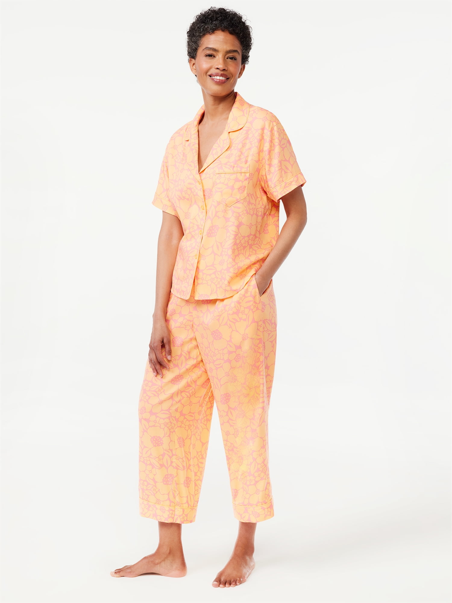 Joyspun Women's Woven Cropped Pajama Pants, Sizes S to 3X