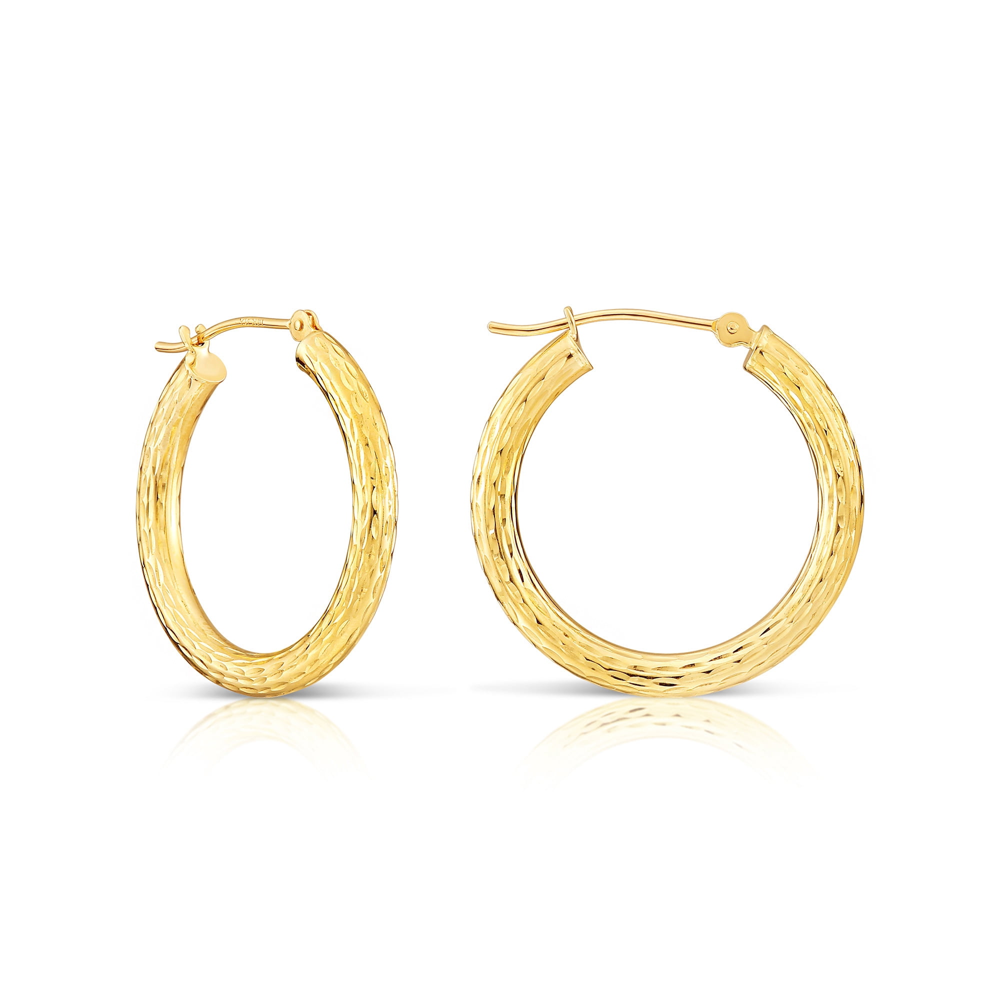 Tilo Jewelry 14K Yellow Gold Diamond-Cut Engraved Round Hoop Earrings (25mm - 1 Inch) for Women & Unisex