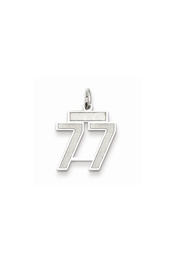 White Sterling Silver Charm Pendant 77 19 mm 14 Rhodium-Plated Small Satin Number