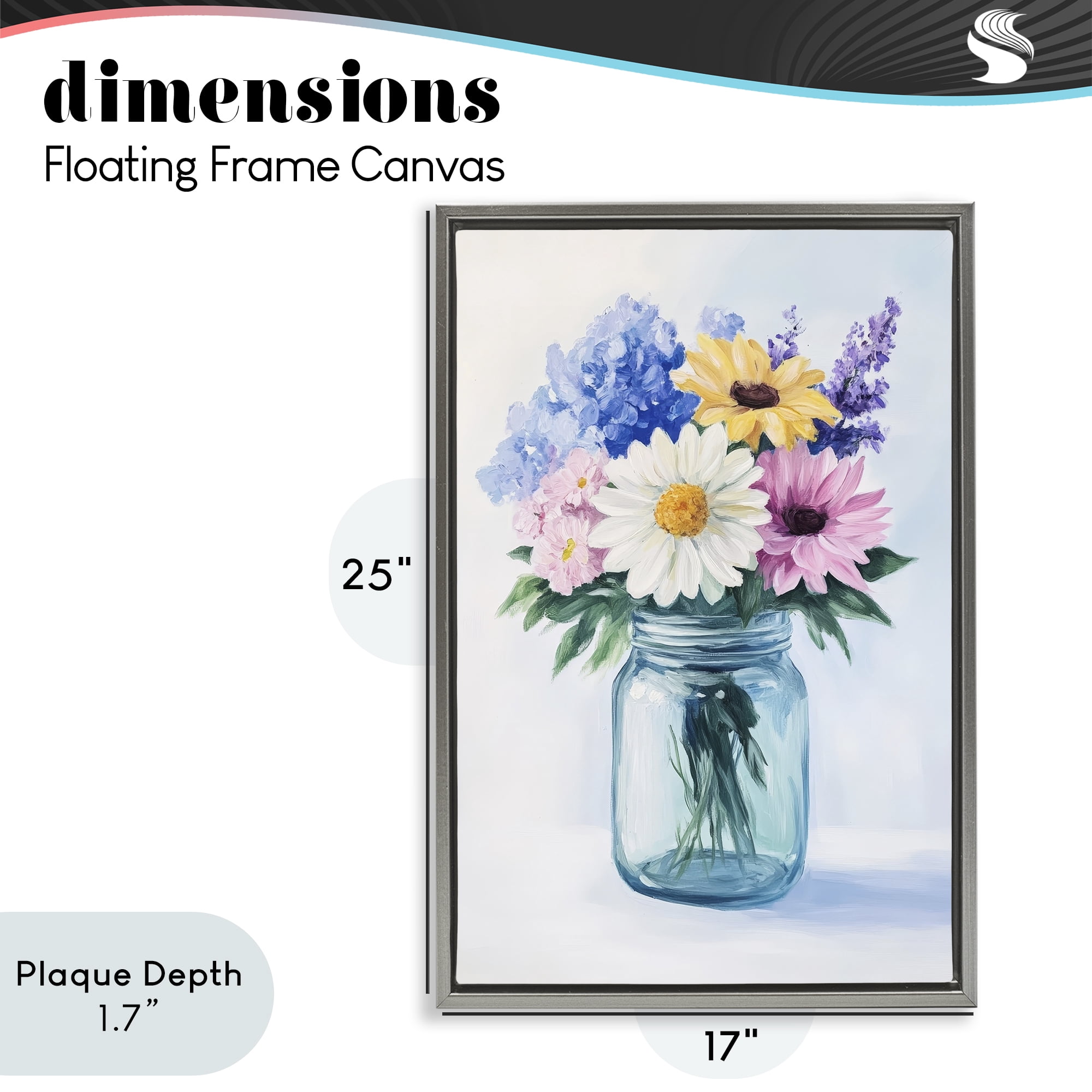 Stupell Industries Country Jar Wildflower Bouquet Gray Framed Floater Canvas Wall Art, design by Petal Prints Design