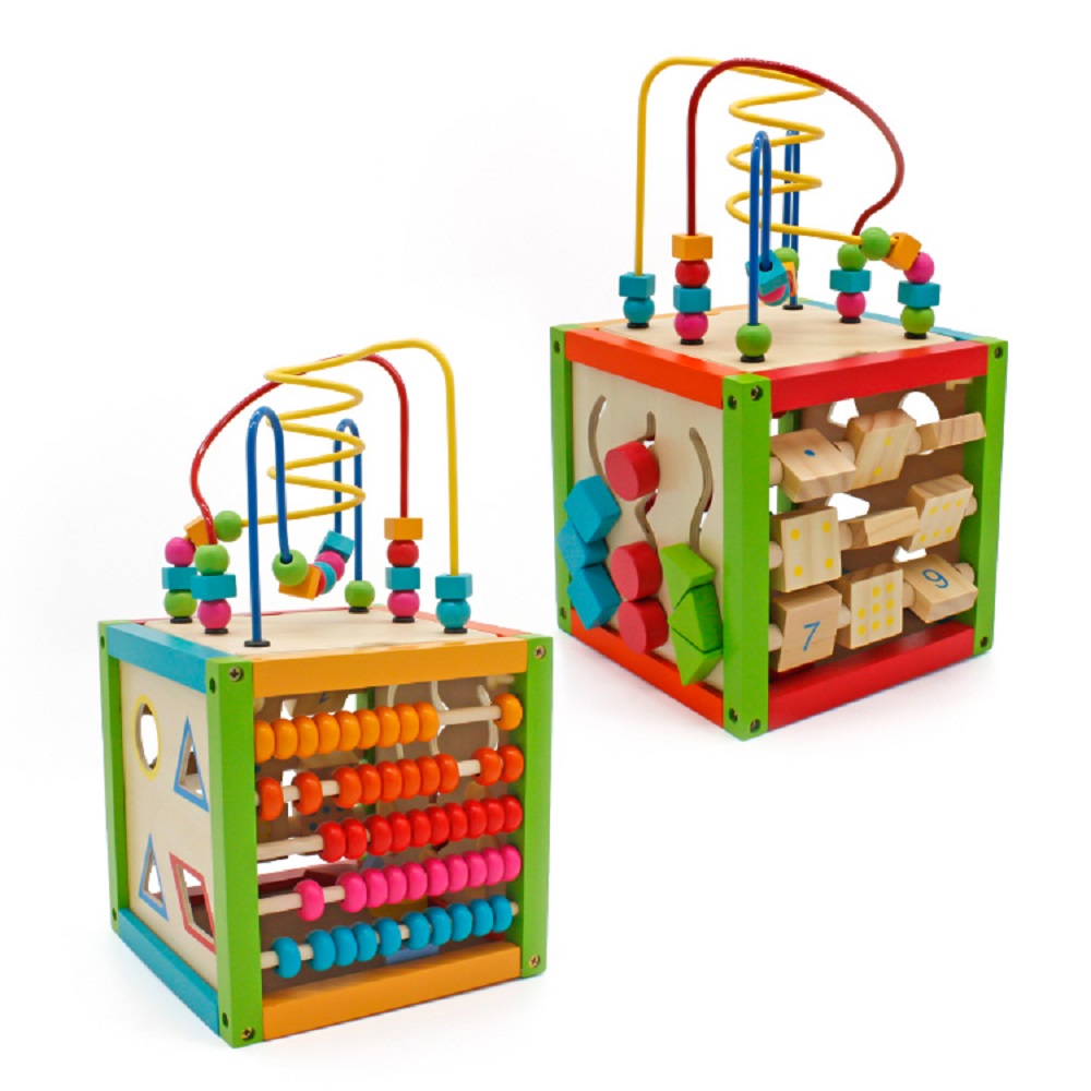 Wooden Activity Center Educational Toy, Wooden Kids Baby Activity Cube