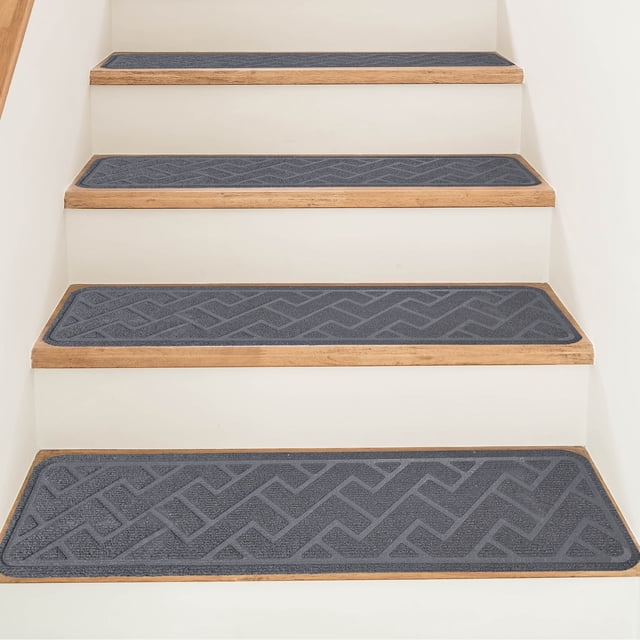 Winter Carpet Stair for Wooden Steps Indoor 15 Pack 8" X 30" Non Carpet Stair with Reusable Adhesive for Kids Elders and Dogs Polyester Backing Stair Runner Rugs,Dark Grey Winter Rug for Entrance Sno