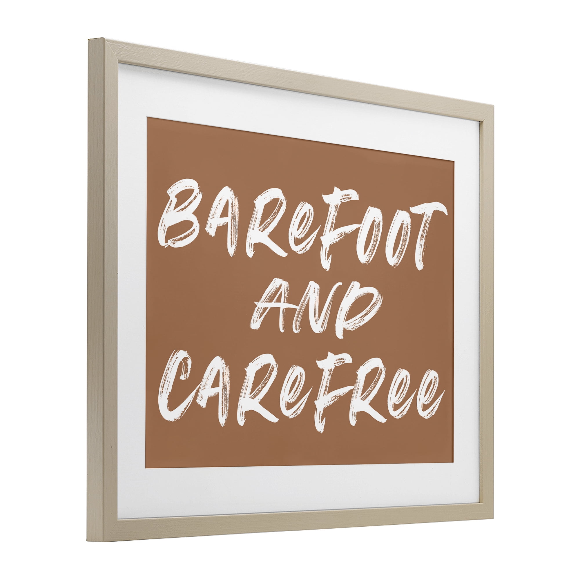 Barefoot & Carefree Brown Birch Framed Print Under Glass, design by Lettered and Lined