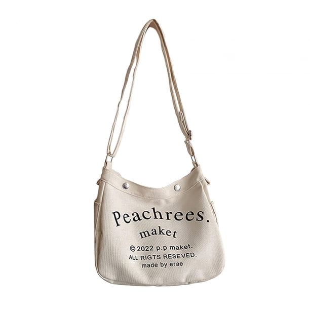Bolso de lona para mujer, bandolera con correa ajustable para el hombro, bolso con asa superior blanco