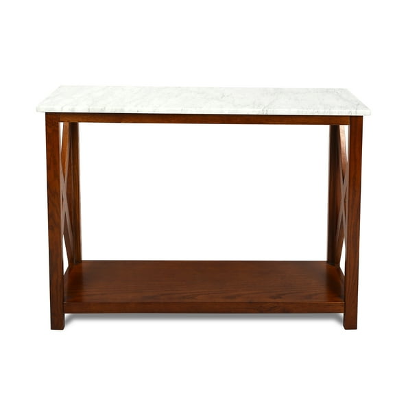 Contemporary Home Living 39.5" White and Brown Rectangular Italian Carrara Marble Console Table
