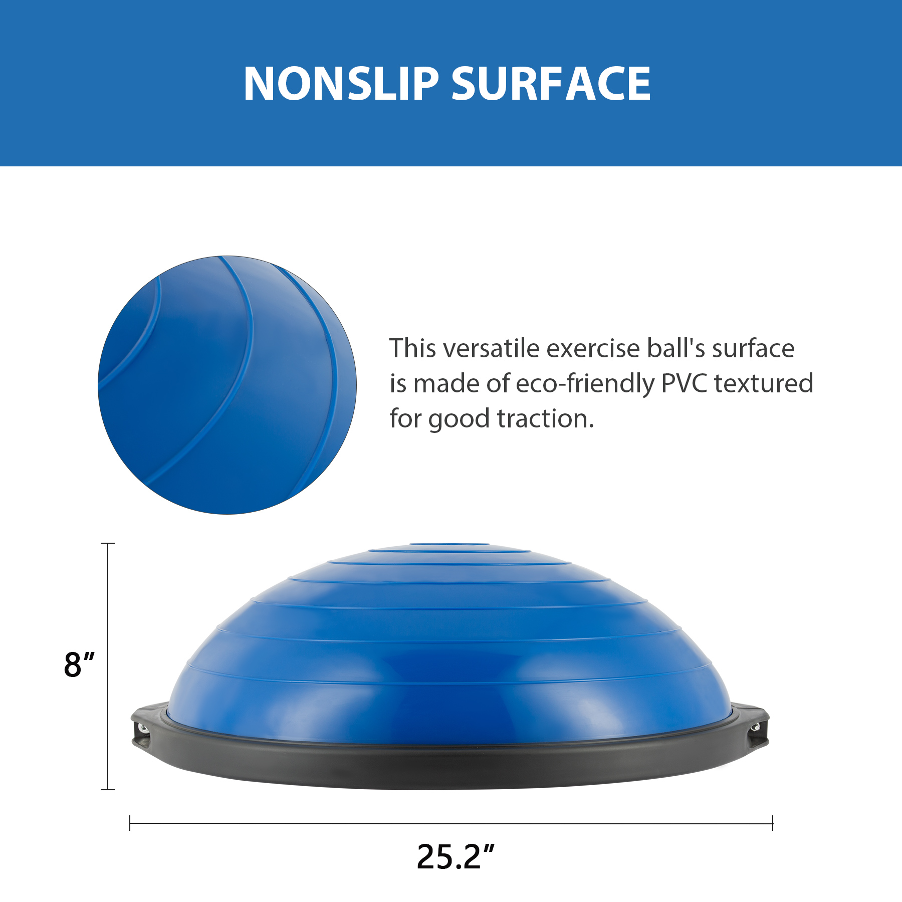 ZELUS 25in. Balance Ball, 1500lb Inflatable Half Exercise Ball Wobble Board Balance Trainer w Nonslip Base, Half Yoga Ball Strength Training Equipment w 2 Bands, Pump, Extra Ball Included, Blue