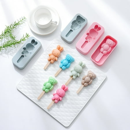 

Riguas Ice Cream Mold with 20 Sticks Quick Release Silica Gel Bear Rabbit Shaped Popsicle Mold for Summer