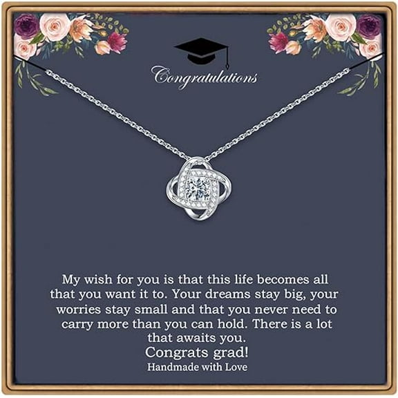 Graduation Gifts for Daughter from Dad, 14K White Gold Plated Love Knot Graduation Necklaces for Women College Graduation Gifts for Her Class of 2025 Graduation Gifts