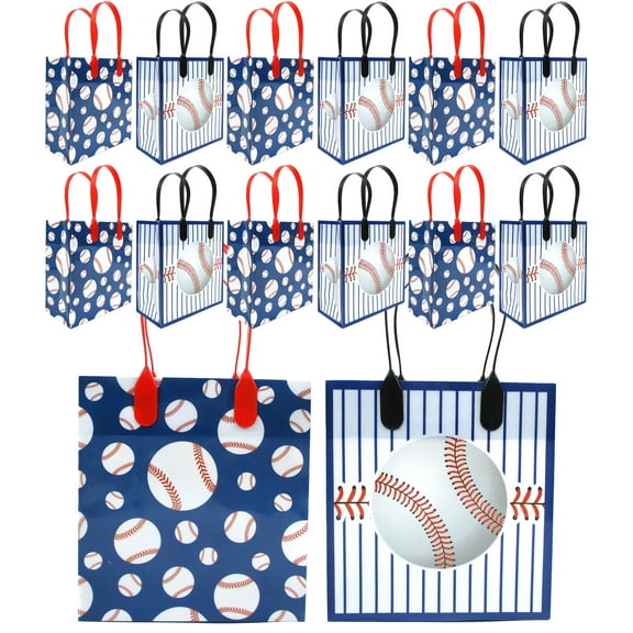Tinymills Reusable Rip Resistant Baseball Party Favor Bags, 12 Pieces