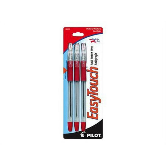Pilot EasyTouch Ball Point Stick Pens, Medium Point, 3-Pack, Red Ink (32205)