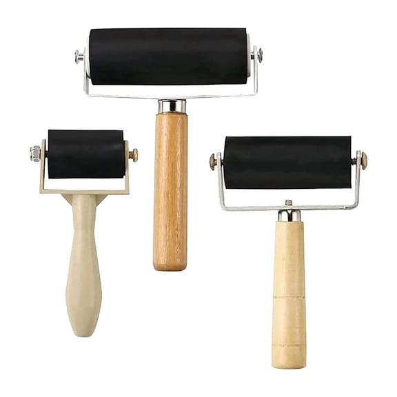 3 Pack Rubber-Roller Brayer Rollers 1.4/2.4/4 Inch Art Craft Roller for Printmaking,Ink,Wallpapers Stamping Gluing Tools