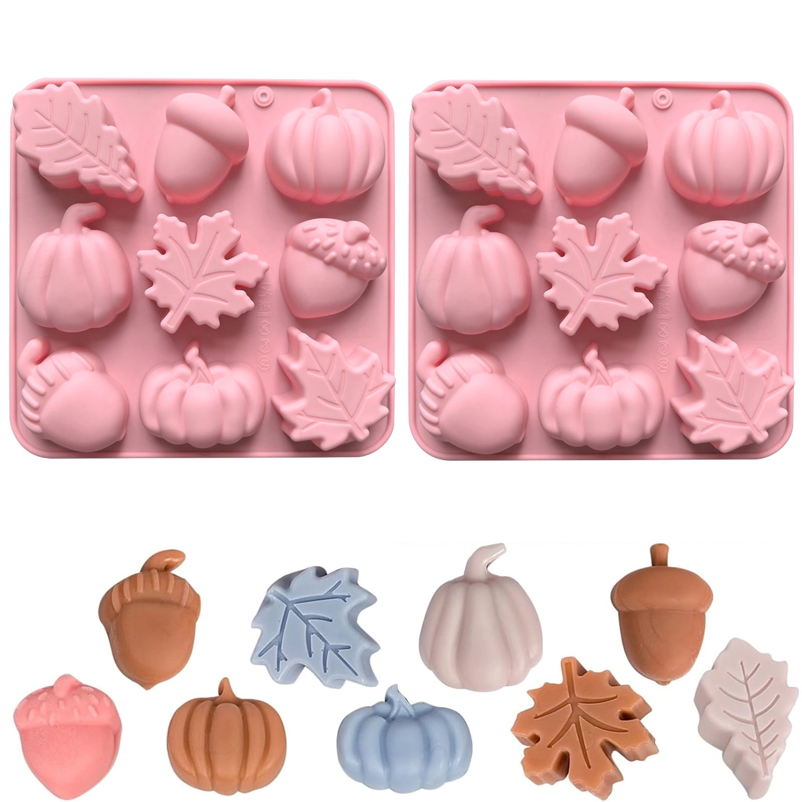2 Pack 3D Pumpkin Silicone Mold Fall Silicone Mold Halloween Thanksgiving Candy Mold Autumn Maple Leaf Acorn Chocolate Cake Pan Baking Molds for Harvest Theme Cupcake Ice Block Soap Making