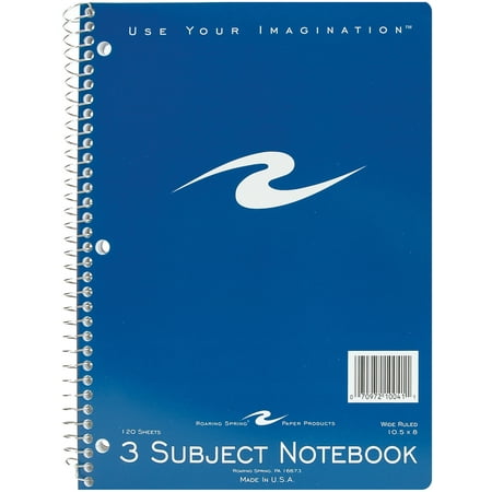 Wirebound 3 Subject Notebook 10.5"X8" 120 Sheets-Assorted Bright Colors, Wide Rule