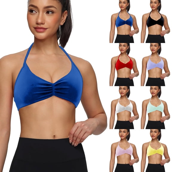 Endives Yoga Sport Bras Strappy Sports Bras Open Back Deep V Bras Casual Bralette Yoga Crop Top With Removable Cups Sports Bras for Women High Support
