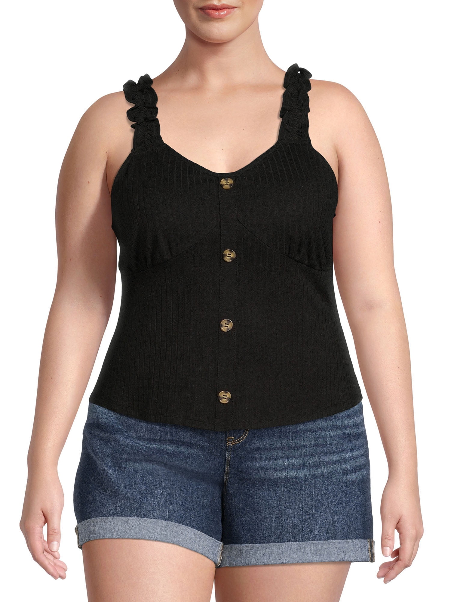 No Boundaries Juniors' Plus Size Button Front Tank Top