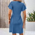 thumbnail image 2 of EASYBRA Women V Neck Short Sleeve Ruched A Line Midi Dress High Waist Summer Casual Fit and Flare Solid Color Dress, 2 of 5