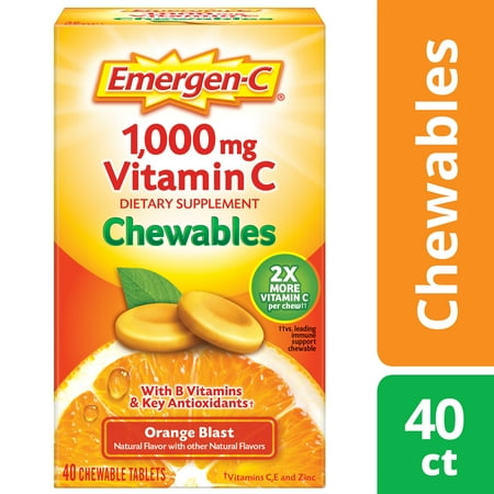- Emergen-C Vitamin C Chewables, Orange Blast, 1000mg, 40 Ct