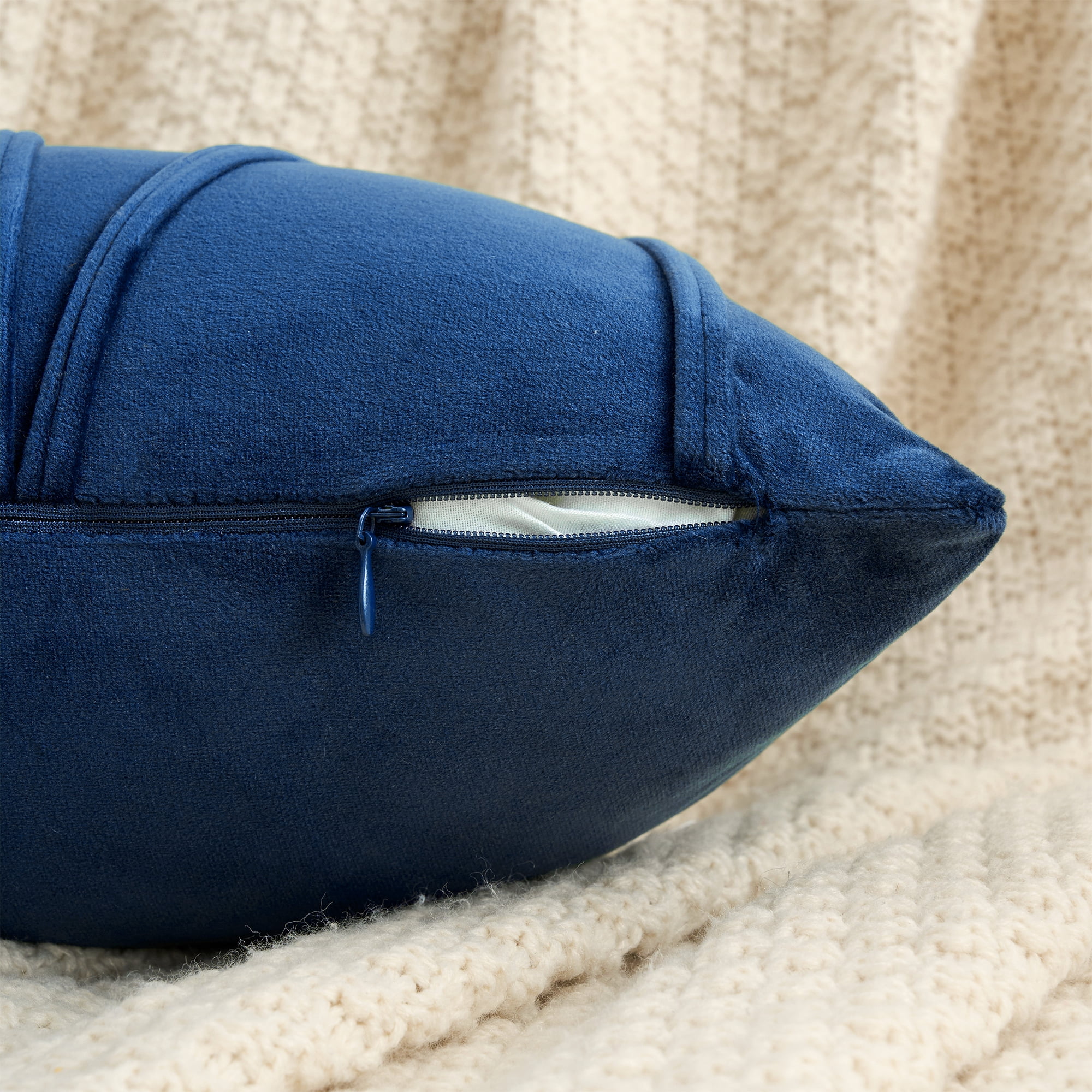 REGALWOVEN Velvet Throw Pillow Covers Set of 2 for Sofa Living Room Decor Navy Blue 18" x 18"