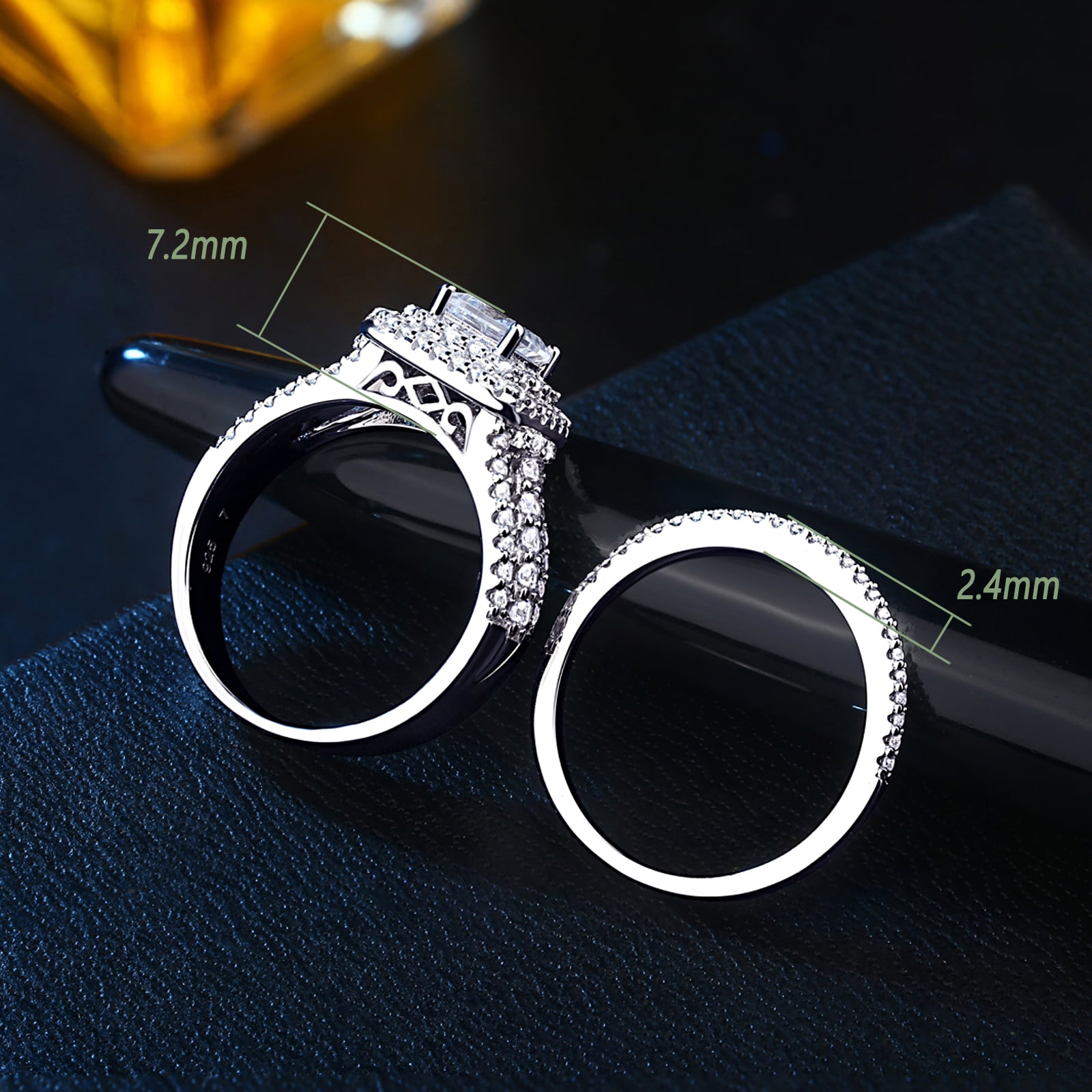 Newshe Jewellery Wedding Rings for Women Princess Engagement Ring Sets 925 Sterling Silver 1.7Ct Cross Cz Size 7